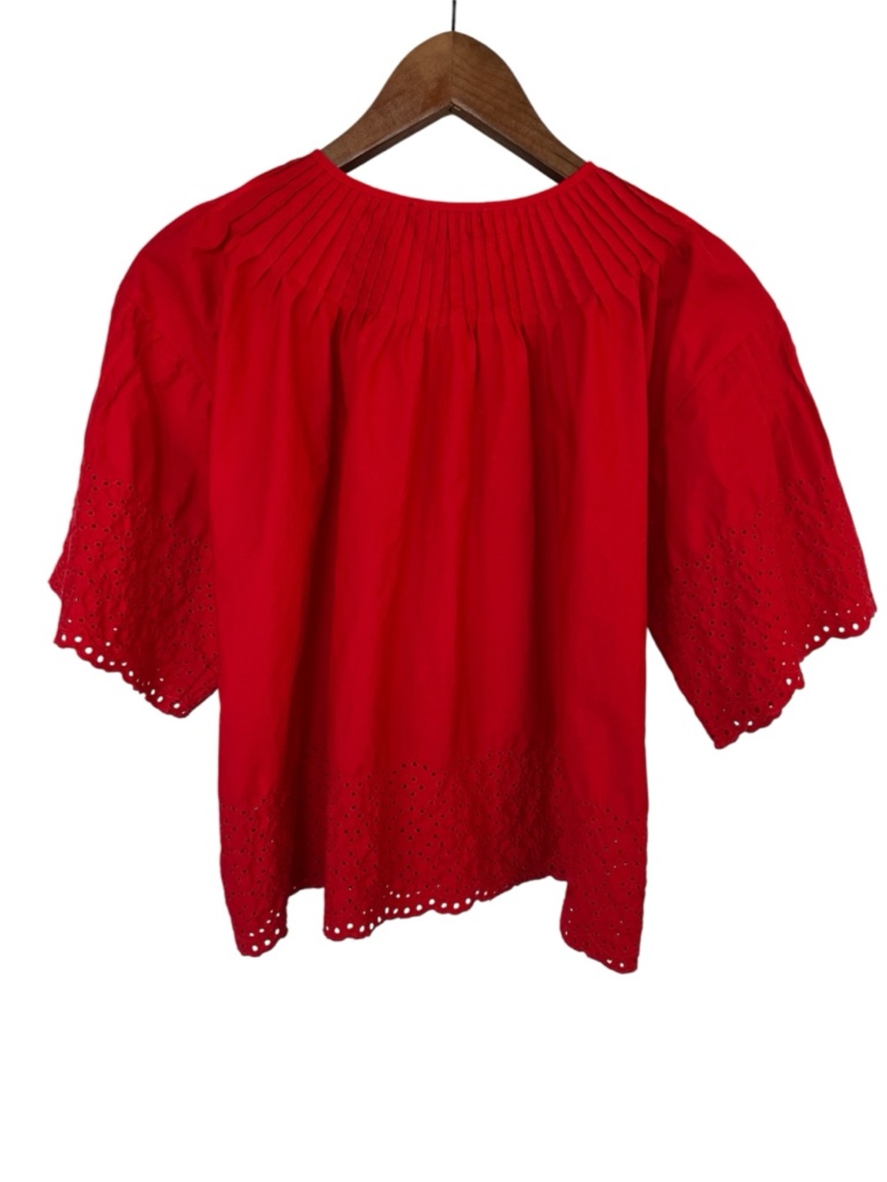 ❤️ J.Crew Jolie Red Eyelet Cotton Poplin Top – Feminine Puff Sleeve Blouse - Picture 6 of 11